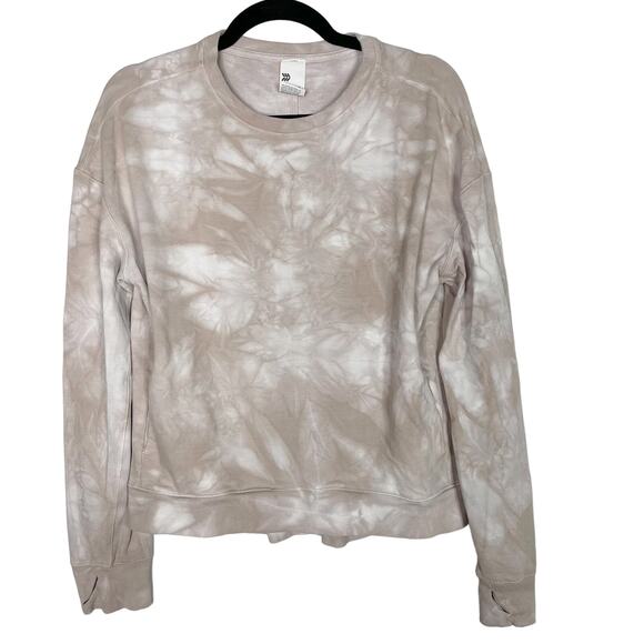 All In Motion Womens S Beige White Tie Dye Crew Neck Sweatshirt Pullover Pockets - Picture 1 of 8